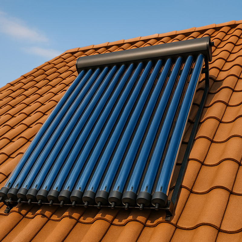 SA Solar 15 tube solar collector on tiled roof – 15 vacuum tubes