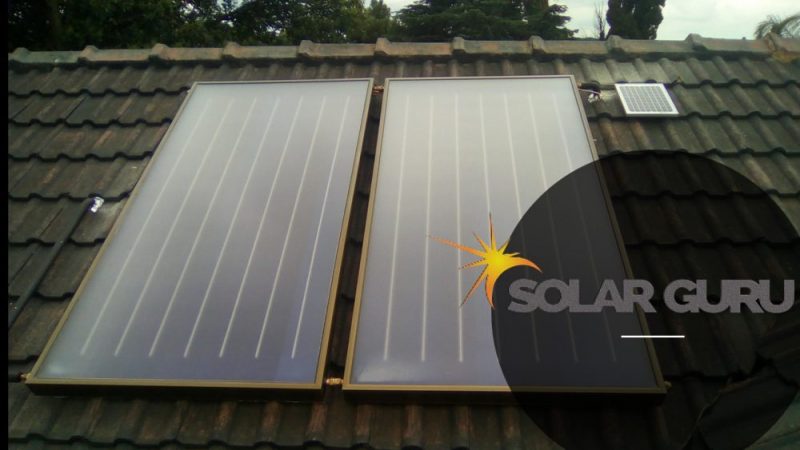 Solar geyser flat plate, side angle house roof